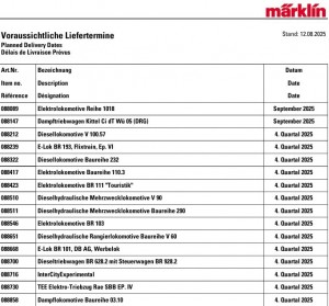 Liefertermine 08/25